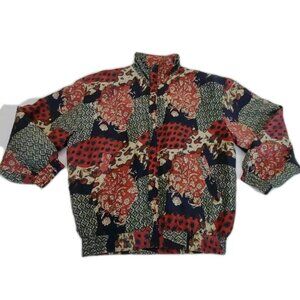 Fuda International Jacket Women PM VTG 100% Silk Bomber Artsy Floral Design 80s